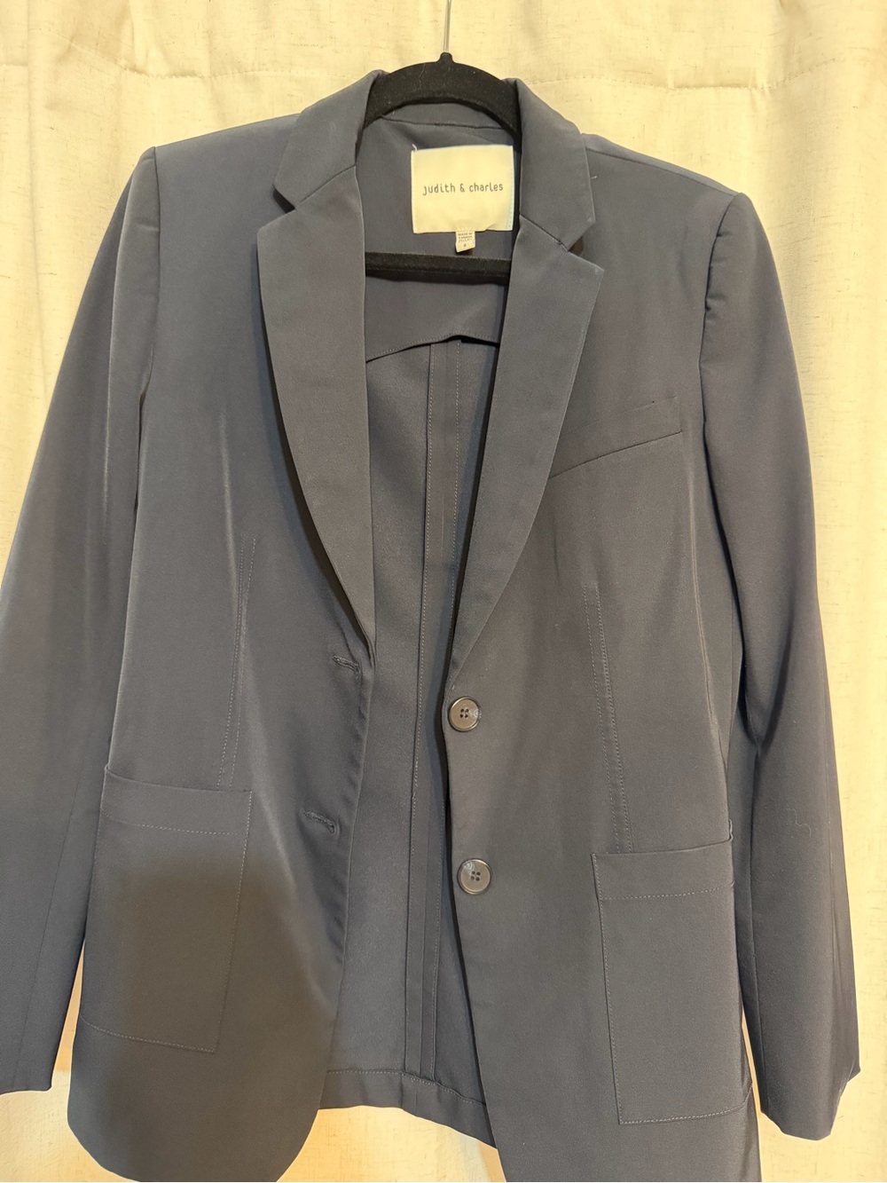 Judith & Charles Grey-Blue Single-Breasted Tailored Blazer Jacket